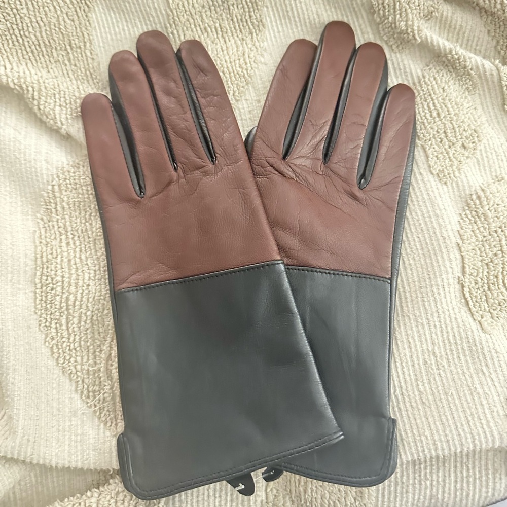 NWOT Lauer 100% Brown and Black Leather Dress Glove size M